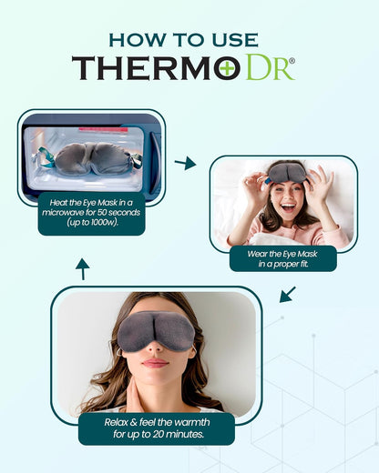 Heated Eye Mask for Dry Eyes, Stye, Blepharitis & Puffiness Relief – Microwavable Warm Compress with Soft Fleece – ThermoDR Reusable Mask for Fatigue, Strain, Sinus & Irritation – Grey