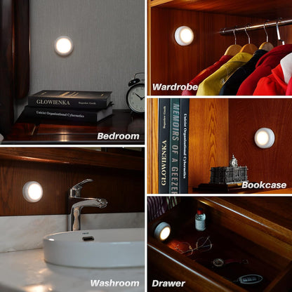 STAR-SPANGLED 2.8” LED Puck Lights Under Cabinet AAA Battery, 5 Pack White | Mini Touch Lamp Battery Operated Powered, DIY Strong Adhesive Stick on Push Tap Light for Kitchen, Closet, Pantry, Shelf