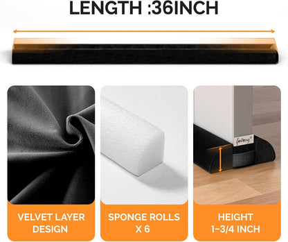 fowong Door Draft Stopper 36" Adjustable Under Door Draft Stopper Soundproofing 30 Inch to 36 Inch Triangle Noise Blocker Seal Large Gap up to 1.7", Easy to Install Grey