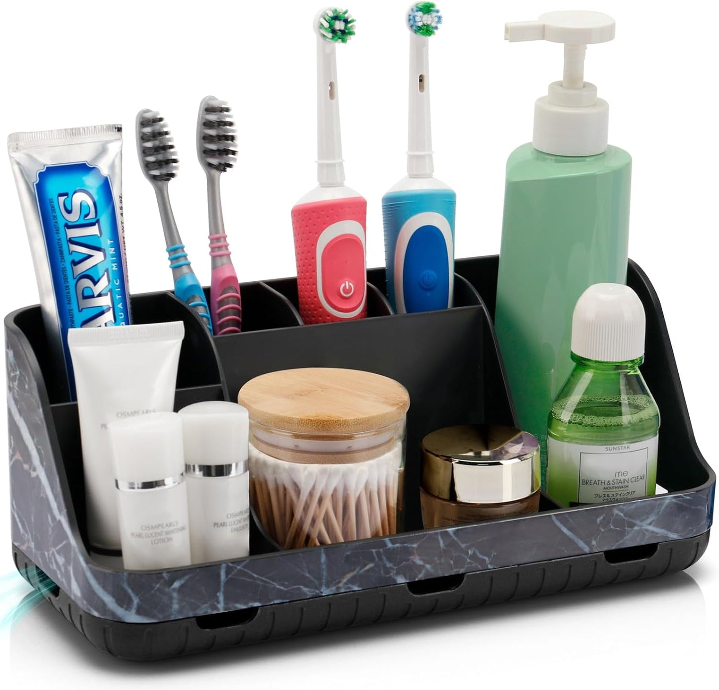 GFWARE Black Toothbrush Holder - 7 Slots Bathroom Organizer Countertop with Drainage Matte Black Electric Toothbrush and Toothpaste Holder for Bathroom Accessories Organization Vanity Sink Storage | Detachable 7 Slots Matte Black Kid Electric Toothbrush