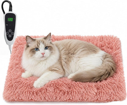 Cat Heating Pad 18x18 in with Smart Thermostat Switch and Power Line Protection Tube,Obtained MET and UL Dual Certification,Waterproof Pet Heating Pad for Cats, Long Velvet Cloth Cover