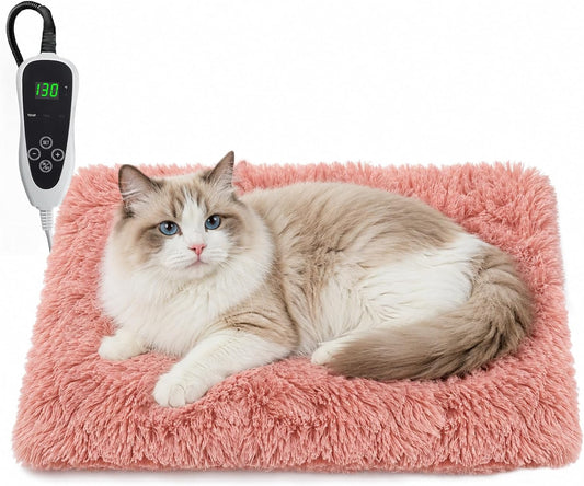 Cat Heating Pad 18x18 in with Smart Thermostat Switch and Power Line Protection Tube,Obtained MET and UL Dual Certification,Waterproof Pet Heating Pad for Cats, Long Velvet Cloth Cover