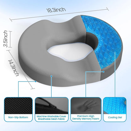 Donut Pillow Seat Cushion, Cooling Gel Memory Foam Chair Cushion, Black