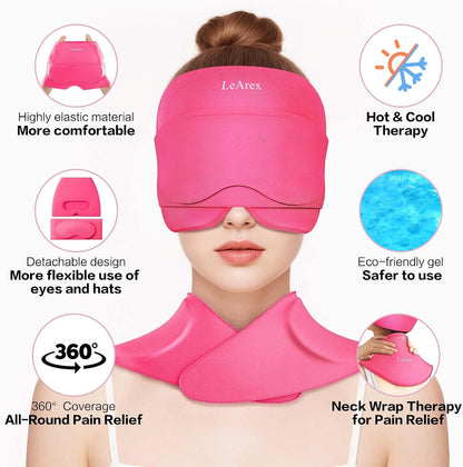 3 in 1 Migraine Relief Cap Neck Ice Pack Wrap Gel and Ice Eye Masks, Detachable Ice Caps with Eyes Masks, Hot and Cold Therapy for Relief of Headaches, Stiff Neck and Eye Fatigue (Purple)