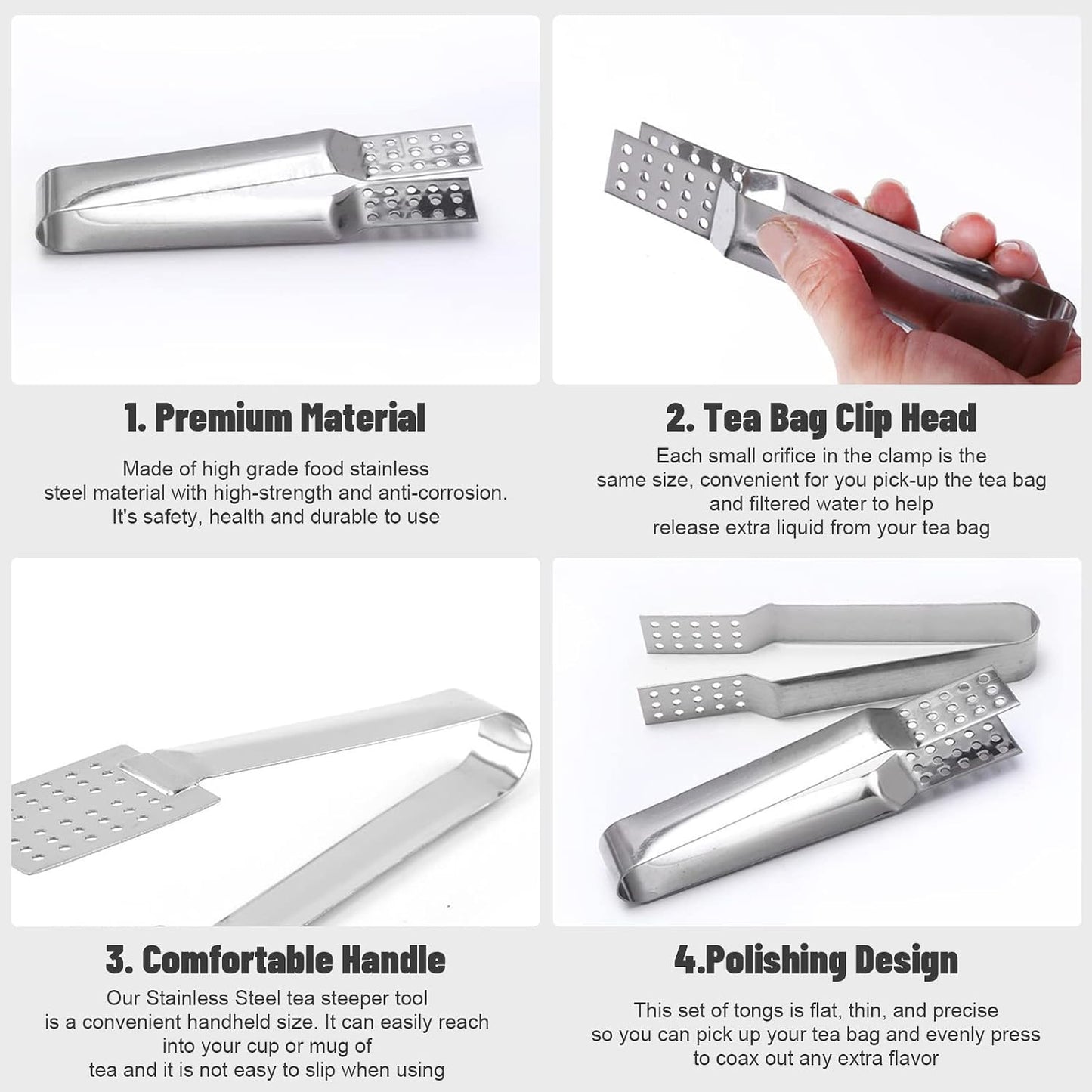 Tea Bag Squeezer,Stainless Steel Tea Bags Clips,for Loosing Leaf,Gripping Ice Cube,Sugar,Steeper Tongs,Strainer Holder Grip,Tea Strainers and Filters,Teas Bag Strainer Tongs