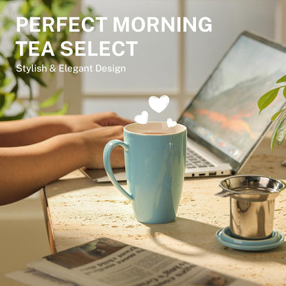 Sweese 15oz Porcelain Tea Mug with Infuser and Lid – Microwave Safe, Ergonomic Handle, Lead-Free Glaze, for Loose Leaf Tea