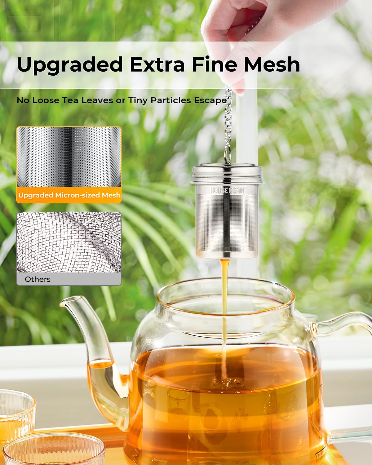 House Again Tea Infusers, Extra Fine Mesh Tea Strainers for Loose Tea, Updated Slim Threaded Lid & 304 Stainless Steel, Filter Bags Diffusers, Loose Leaf Tea Steeper for Brew Tea Spices & Seasonings