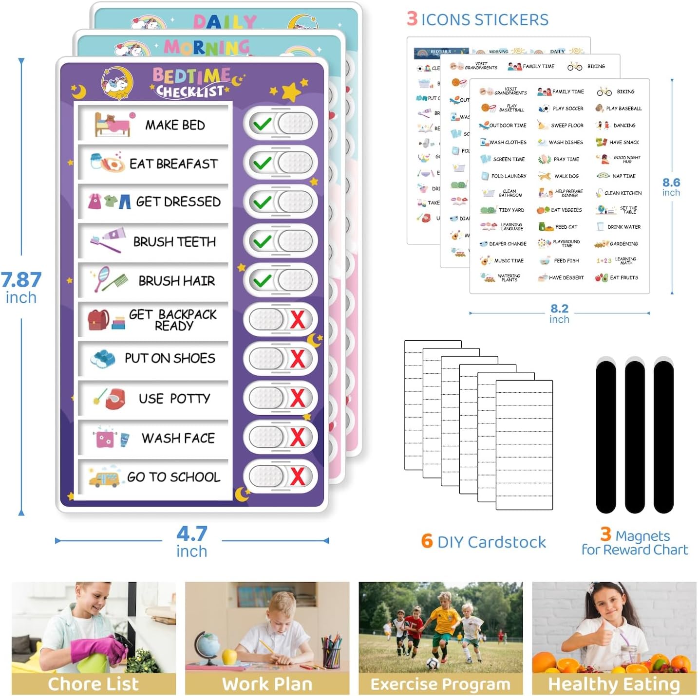 CustomMaster 3 in 1 Bedtime/Morning/Daily Routine Chart for Kids, Magnetic Chore Chart for Kid, Visual Schedule for Kid Toddlers