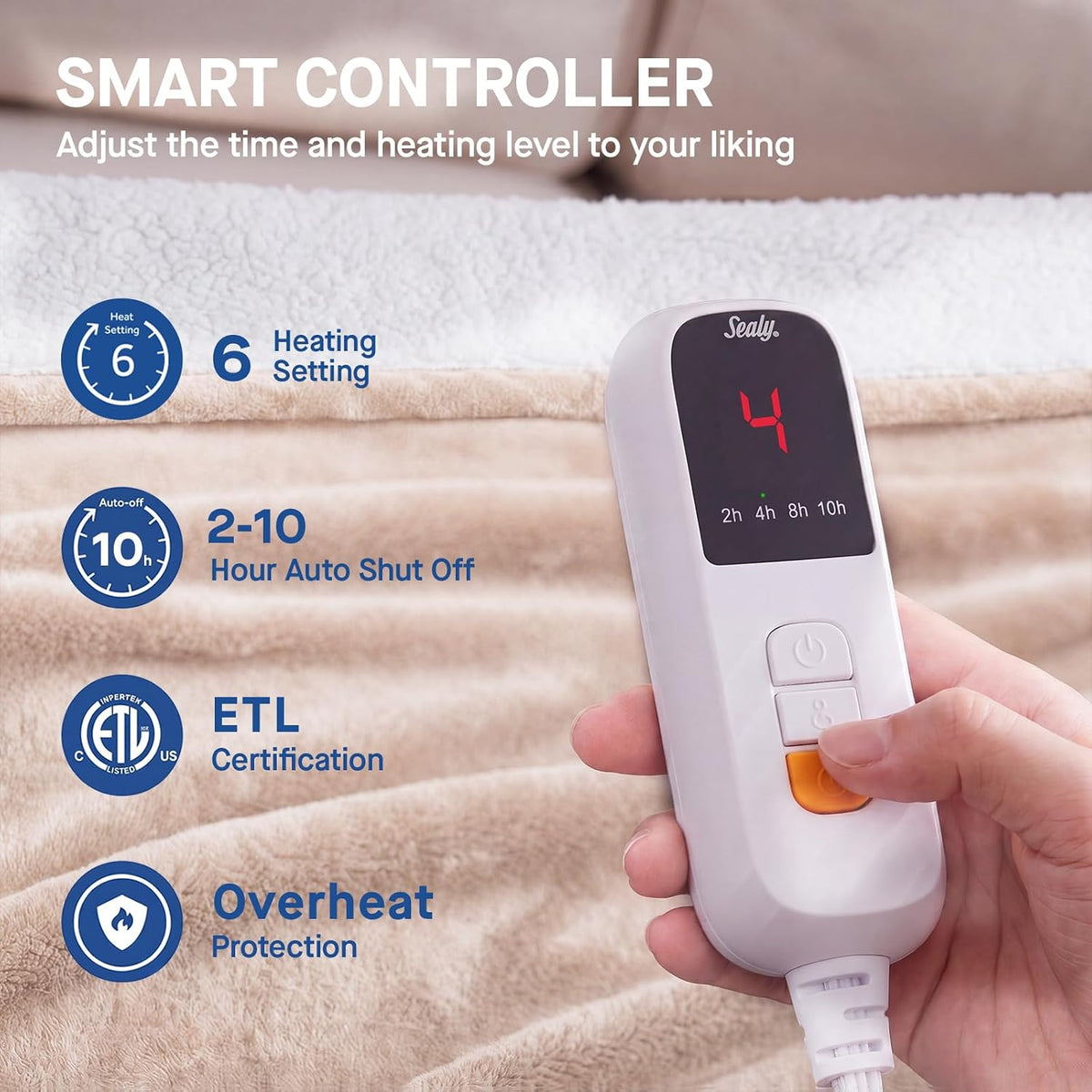 Sealy Electric Blanket Throw 50×60, Flannel to Sherpa, Charcoal
