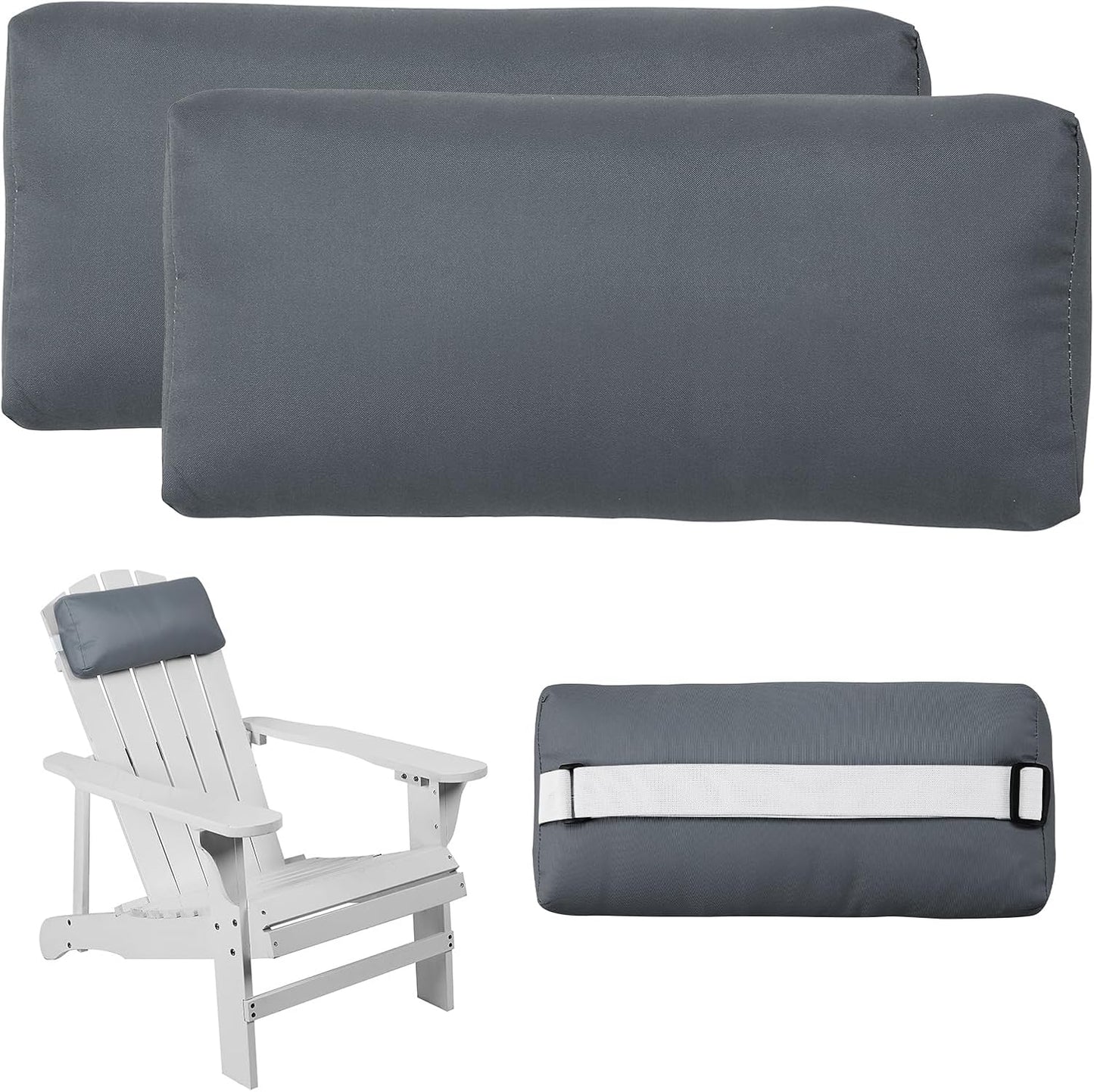 Headrest Pillow for Patio Chaise Lounge Chair, Outdoor Chaise Pillows with Adjustable Elastic Stripe Head Resting Pillows for Recliner Office Chair, Dark Blue 2 Pack