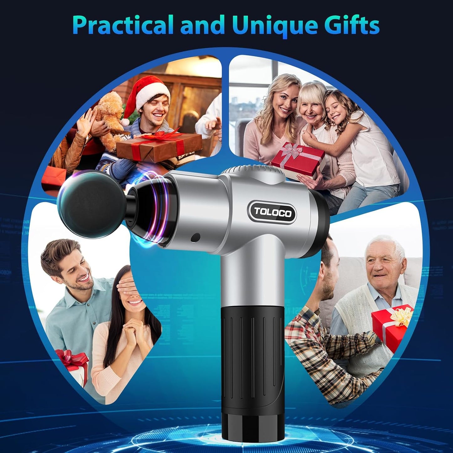 TOLOCO Massage Gun, Deep Tissue Back Massage for Athletes for Pain Relief, Percussion Massager with 10 Massages Heads & Silent Brushless Motor, Relaxation Gifts for Men Women, Black