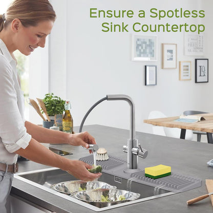 24 Inch Silicone Faucet Mat for Kitchen Sink Splash Guard – Upgraded Draining Mat with Water Tray Behind Faucet – Countertop Protectors to Catch Spills (Black, 24" x 5.5" )