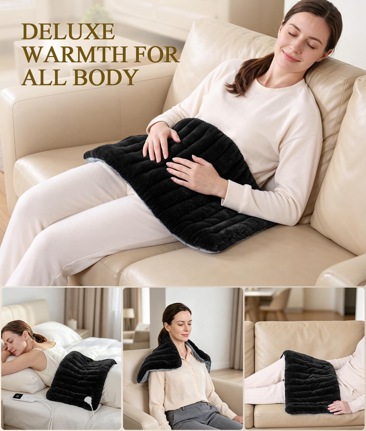 Infrared Weighted Heating Pad: 2X Graphene Fast Deep Pain Relief for Cramps Back - 1-Min Relax from Stiffness Soreness - 2.2 lb Gentle Pressure Far Infrared - 3H Auto Off 12” X 24”