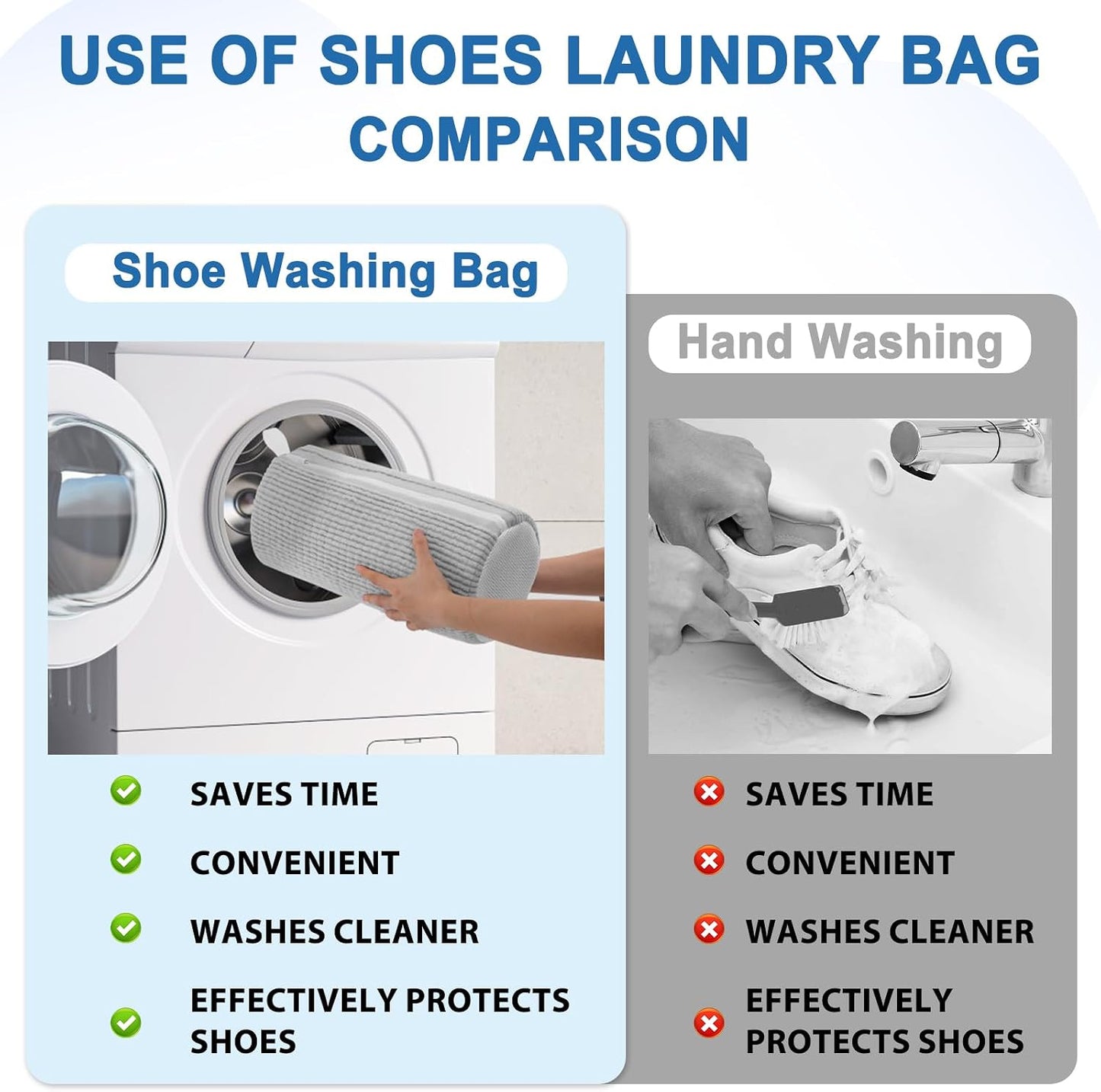 Aship Shoe Washing Machine Bag, Laundry Shoes Bag for Washer & Dryer - 2PC Reusable Shoe Cleaning Bag for Sneakers,Tennis Shoes, 360° Deep Cleaning With Self-locking Zipper for All Shoes Sizes - White