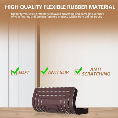 12Pcs 2.5in Furniture Coasters Non-Slip Bed Leg Pads Round Rubber Anti Sliding Caster Cups for Hardwood Floors Brown