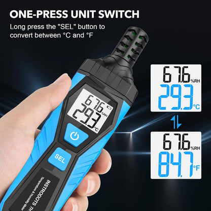 Temperature Humidity Meter, High Precision Thermometer Hygrometer with Ambient, Dew Point, Wet Bulb Thermometer, Dual Display Temperature & Humidity with LCD Backlight, TH10