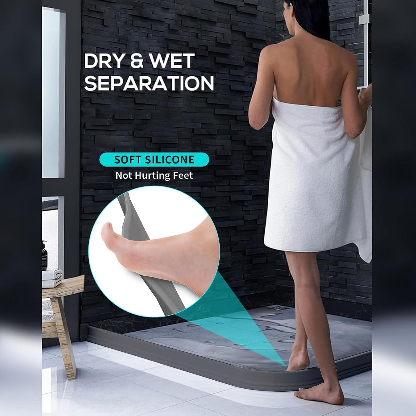 3ft/5ft/6ft/8ft10ft Collapsible Shower Threshold Water Dam Water Barrier for Shower and Water Stopper Keeps Water Inside Water Threshold for Wet and Dry Separation (3ft, Clear)