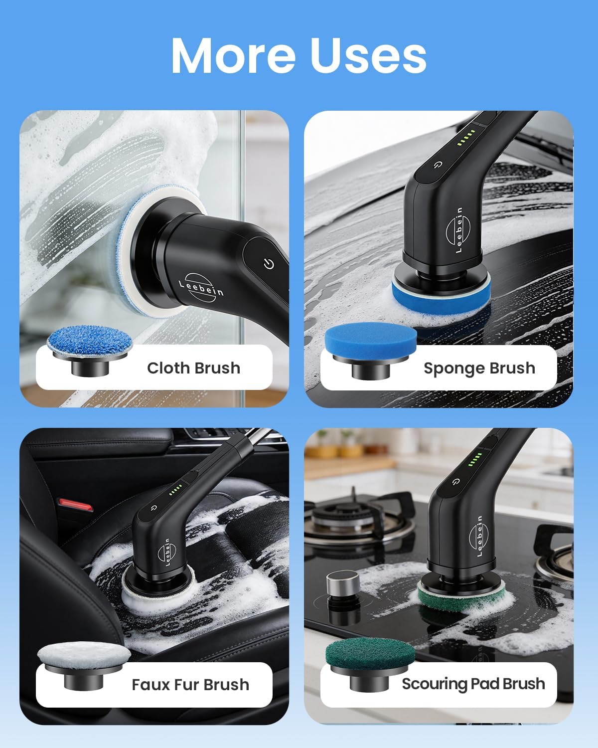 Leebein Electric Spin Scrubber, Cordless Cleaning Brush with 8 Replaceable Brush Heads, Tub and Floor Tile 360 Power Scrubber Dual Speed with Adjustable & Detachable Handle for Bathroom Kitchen Car