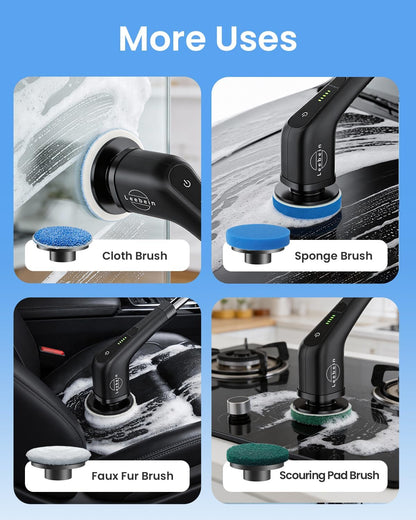 Leebein Electric Spin Scrubber, Cordless Cleaning Brush with 8 Replaceable Brush Heads, Tub and Floor Tile 360 Power Scrubber Dual Speed with Adjustable & Detachable Handle for Bathroom Kitchen Car