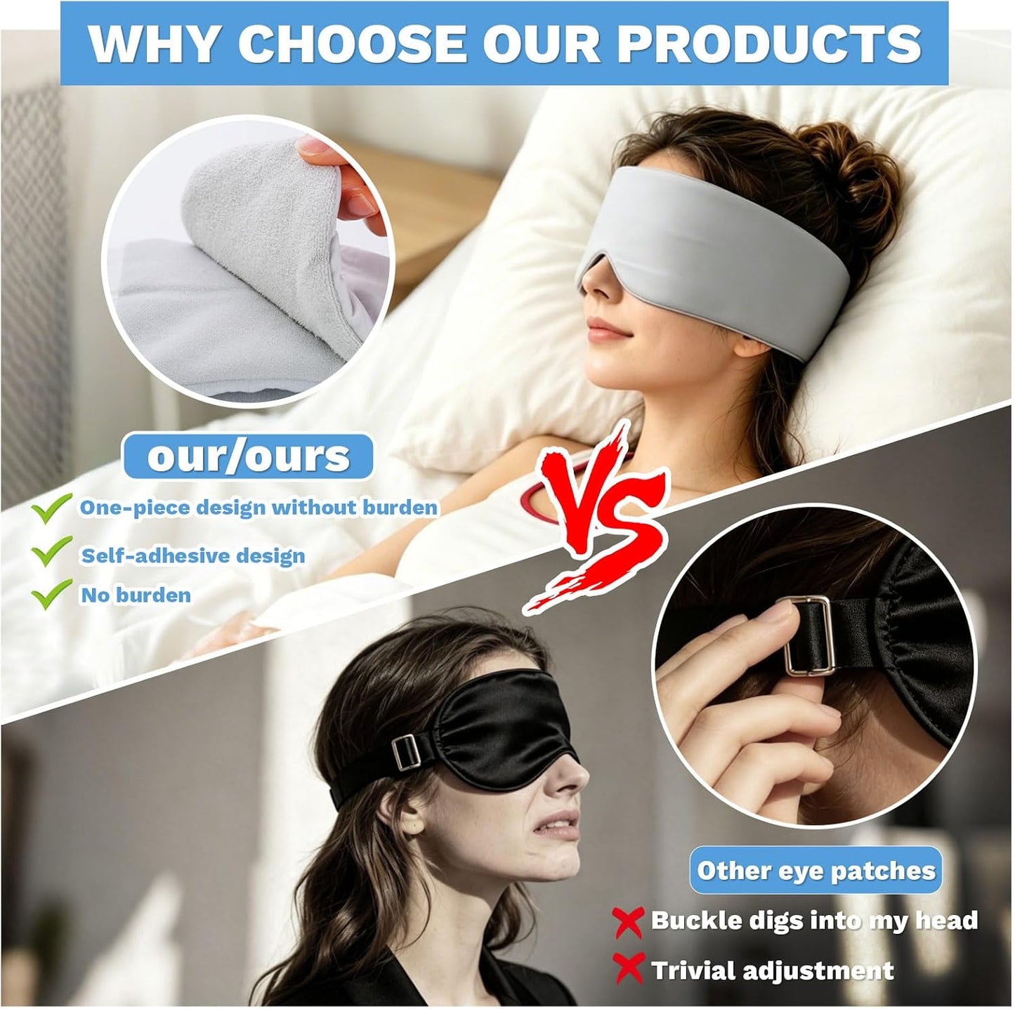 IEKEODI Sleep Mask for Women Men, Blackout Eye Mask for Sleeping | Silent Adjustable Side-Sleeper Strap, Reversible Cooling&Cotton Design, Lightweight Hypoallergenic Eye Cover for Travel, Naps