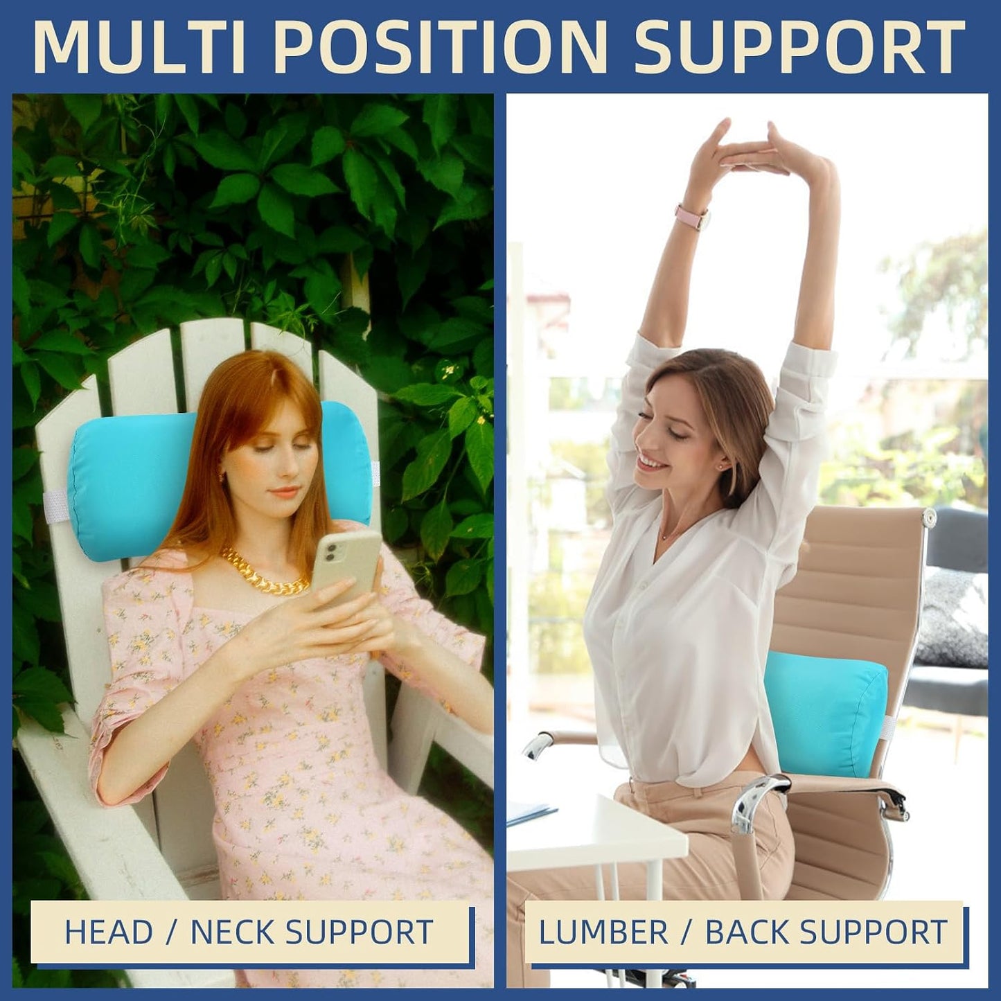 Headrest Pillow for Patio Chaise Lounge, 2 Packs Head Pillow with Elastic Band for Zero Gravity Lounge Chair, Head Neck Rest Pillow Lumbar Pillow, Beige