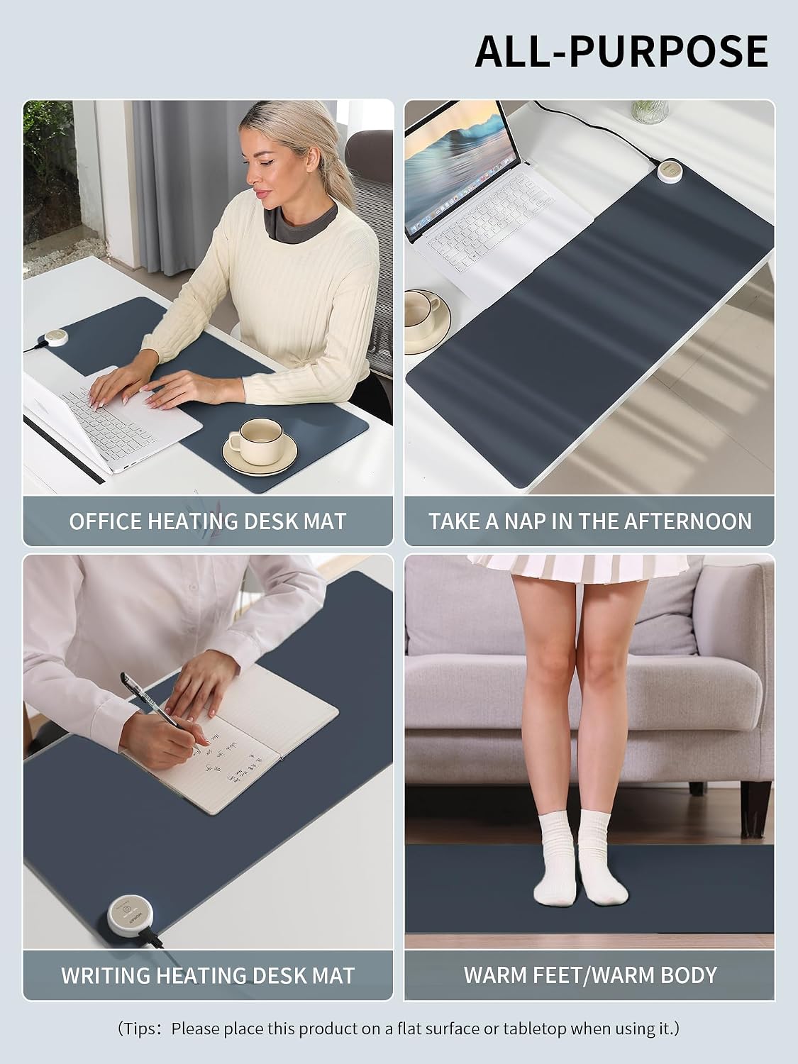 Heated Desk Pad 31.5×13 Inch - 3-Speed Touch Control Large Heated Mouse Mat with 3-Hour Auto Shut-Off, Non-Slip Silicone Eye Protection Warm Desk Mat for Office and Home (Light Gray)
