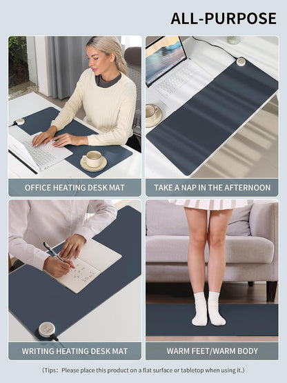 Heated Desk Pad 31.5×13 Inch - 3-Speed Touch Control Large Heated Mouse Mat with 3-Hour Auto Shut-Off, Non-Slip Silicone Eye Protection Warm Desk Mat for Office and Home (Light Gray)