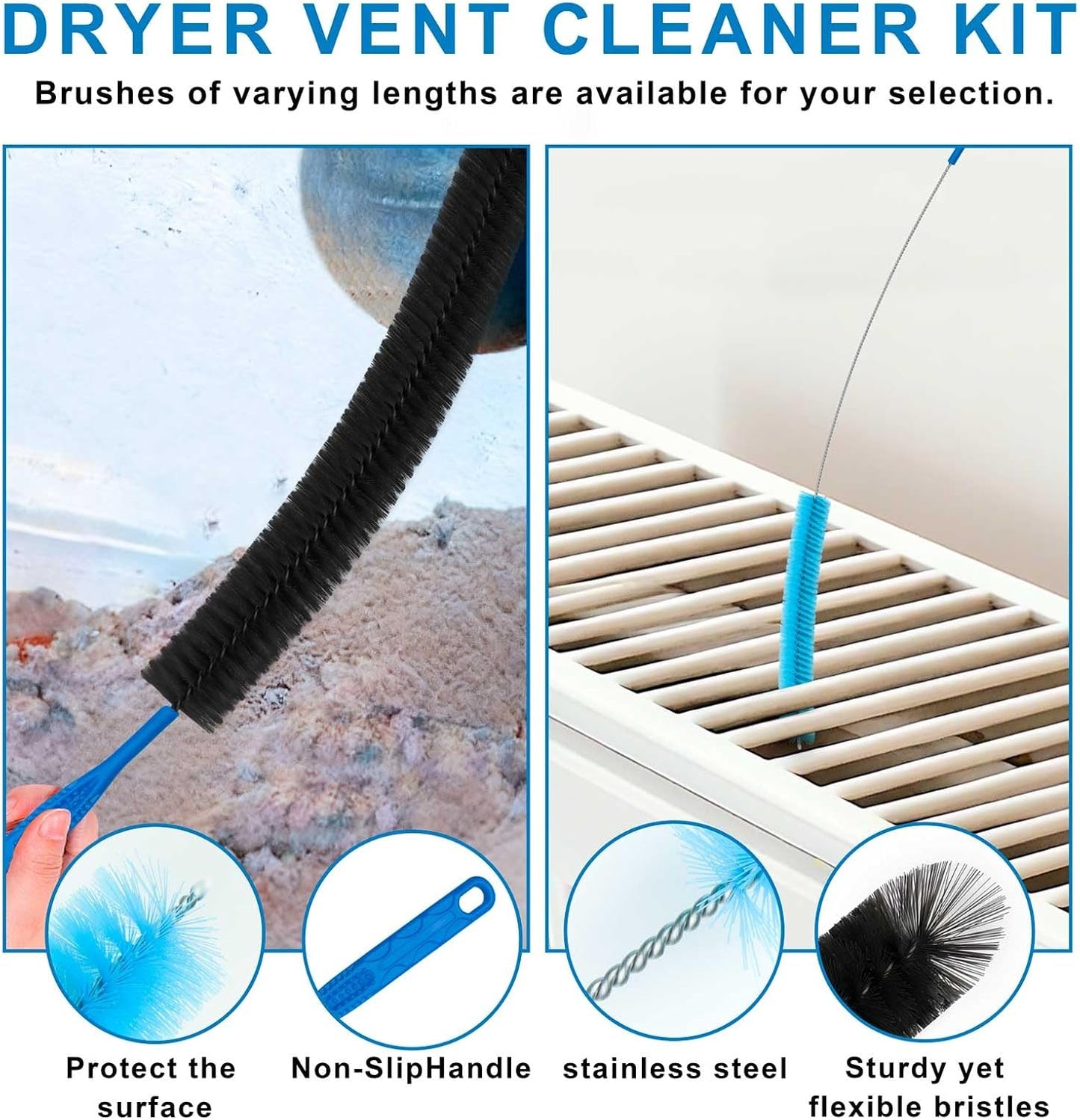 4 Pieces Dryer Vent Cleaner Kit‌ with ‌Lint Brush‌ – Professional ‌Dryer Vent Brush‌, ‌Flexible Cleaning Tools‌ for ‌Lint Trap‌, ‌Appliance Brush‌ & ‌Dryer Filter‌ Black