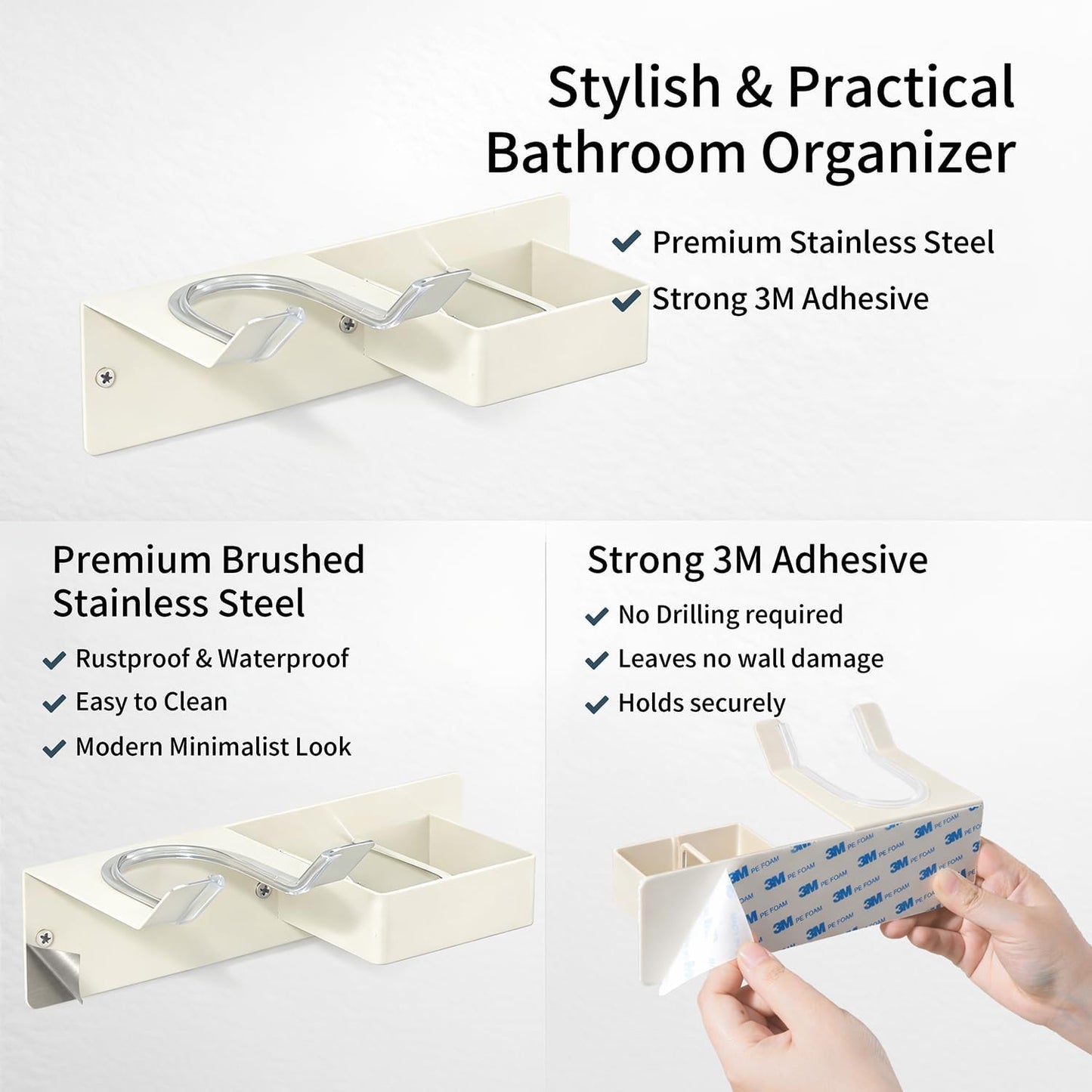 Hair Dryer Holder Wall Mounted, Stainless Steel Blow Dryer Holder for Bathroom, Hair Dryer and Straightener Holder Adhesive or Drilling, Hair Tool Organizer for Salon Barber Shops Banjekt