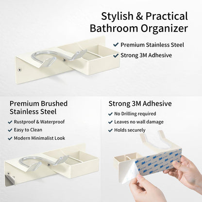 Hair Dryer Holder Wall Mounted, Stainless Steel Blow Dryer Holder for Bathroom, Hair Dryer and Straightener Holder Adhesive or Drilling, Hair Tool Organizer for Salon Barber Shops Banjekt