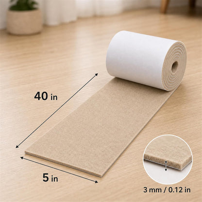 Felt Furniture Pads, Self Adhesive Felt Sheets Roll, Cuttable Felt Pads for Furniture Legs, Heavy Duty Furniture Pads for Hardwood Floors, Chair Wall Protector, Black, 40 x 5 x 0.12 Inch