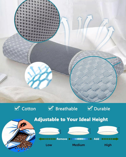 Buckwheat Cervical Pillow for Sleeping, Adjustable Roll Pillow for Neck Relief with Washable Pillowcase, Round Cylinder Bolster for Firm Support, 16x4 inch (Khaki)