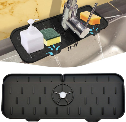 Kitchen Sink Splash Guard Silicone Faucet Mat for Kitchen Sink Grey | Sink drain pad behind faucet, Sink rubber mat around faucet guard & draining mat, bathroom sink protector Water Catcher Mat