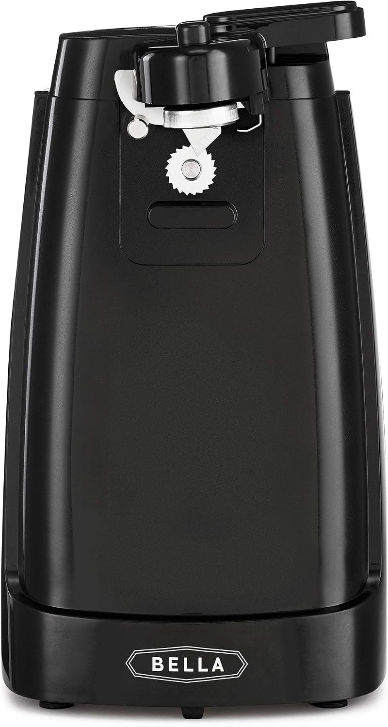 bella Electric Can Opener and Knife Sharpener, Removable Cutting Lever, Cord Storage, Stainless Steel Blade, Black