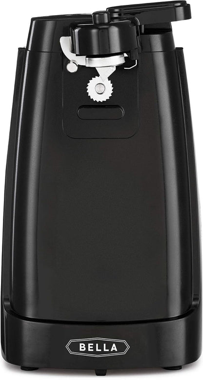 bella Electric Can Opener and Knife Sharpener, Removable Cutting Lever, Cord Storage, Stainless Steel Blade, Black