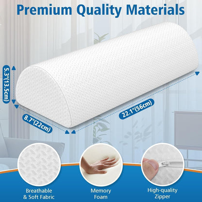 SweetSlubr Knee Pillow for Side Sleepers, Half Moon Memory Foam Bolster Pillow for Legs, Ergonomic Design Wedge Elevation Pillow for Side & Back Sleeping, Under Knee Support, Foot, Ankle, Lumbar,White