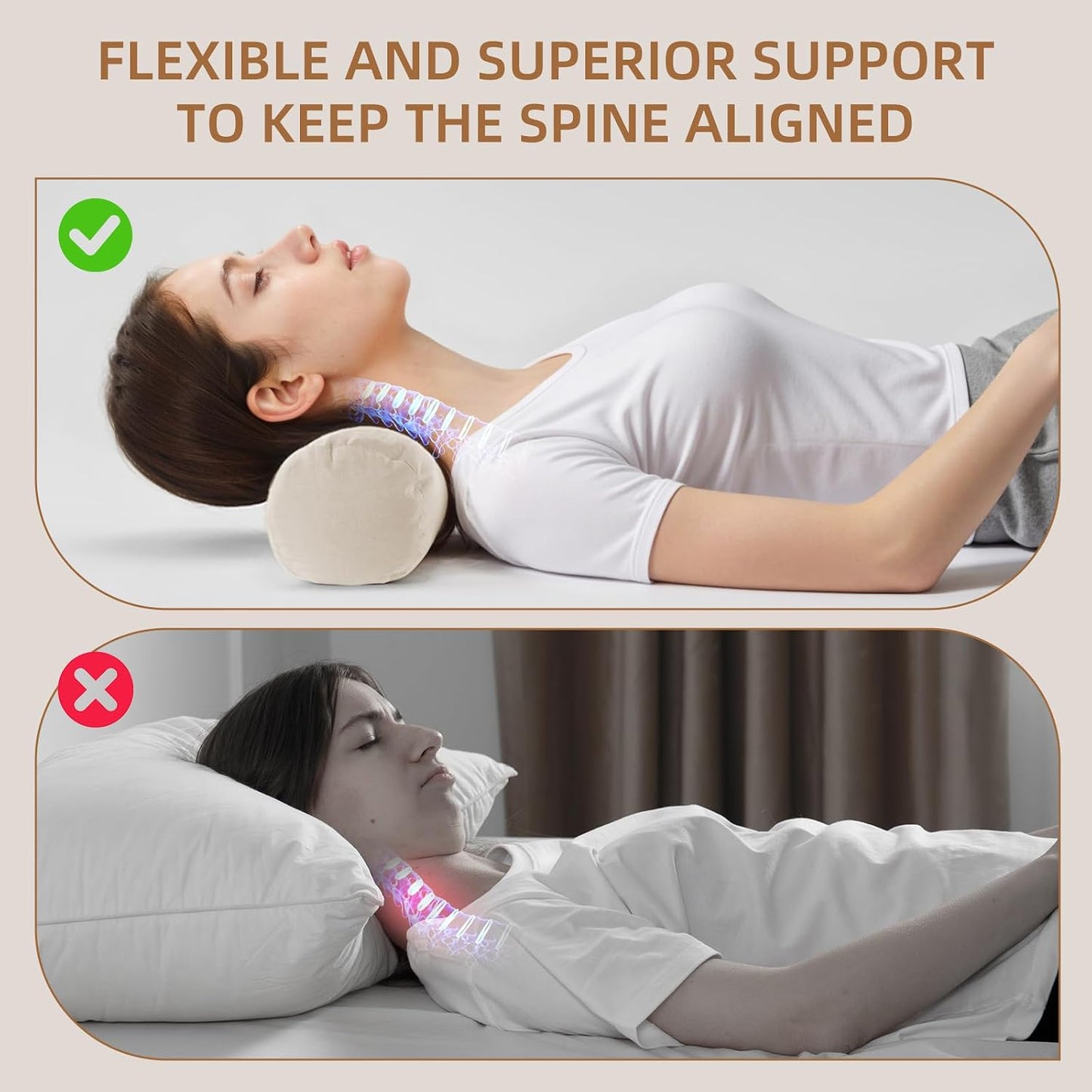 LOFE® Adjustable Buckwheat Neck Pillow - Cervical Roll to Relieve Tension | Buckwheat Pillow to Provide Firm Support for Side/Back Sleepers, Cylinder Bolster Pillows with Organic Pillowcase 17x6in