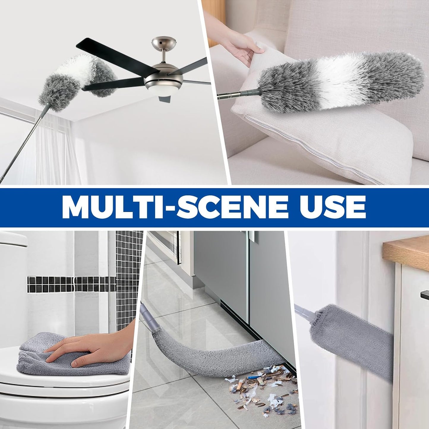 Retractable Gap Dust Cleaner Cleaning Tools with 2 Microfiber Dusting Cloths Long Handle 60inches Washable and Retractable Duster Brush for Cleaning Under Appliances Furniture Couch Fridge