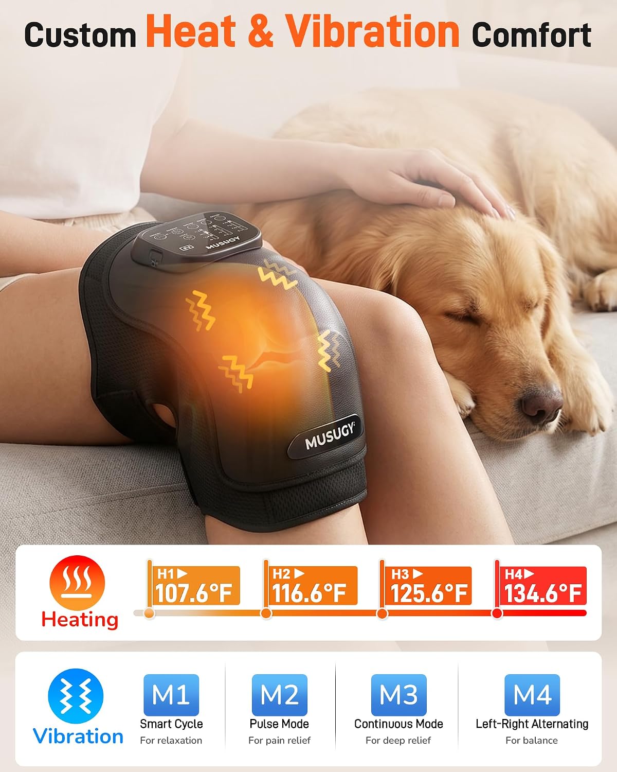 Knee Massager with Heat and Red Light Therapy : 4-in-1 Compression Massage with 14 Chambers & Vibration for Pain Relief, Cordless Home Office Use for Seniors and Active Adults, 5000mAh