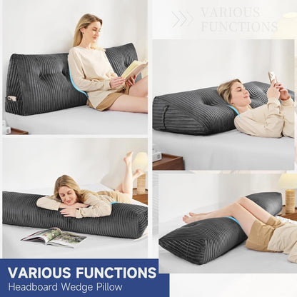 Z-hom Headboard Pillow, Wedge Backrest Cushion, Queen Size,NO Roll Pillow | Grey Triangular Backrest Cushion Equipped,NO Roll Pillow,Ideal for Reading,Sitting Up in Bed&Filling Headboard Gaps