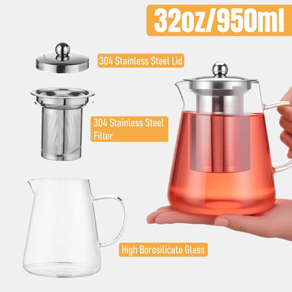 Baalaka Glass Teapot 18.6oz/550ml, Tea Pot with Removable Infusers for Loose Tea, Borosilicate Glass Tea Kettle Tea Maker Stovetop for Camping, Tea Infuser for Loose Leaf Tea Travel | Borosilicate glass tea kettle with infuser; steel strainer for loose