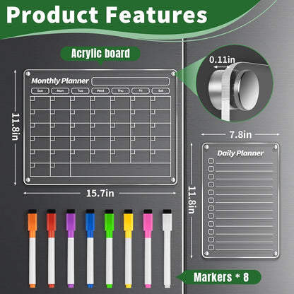 FINDMAG 4 Pack Fridge Calendar, Magnetic Calendar for Dry Erase, Black | Magnetic Dry Erase Board, Monthly Calendar for Fridge with 8 Markers & Eraser