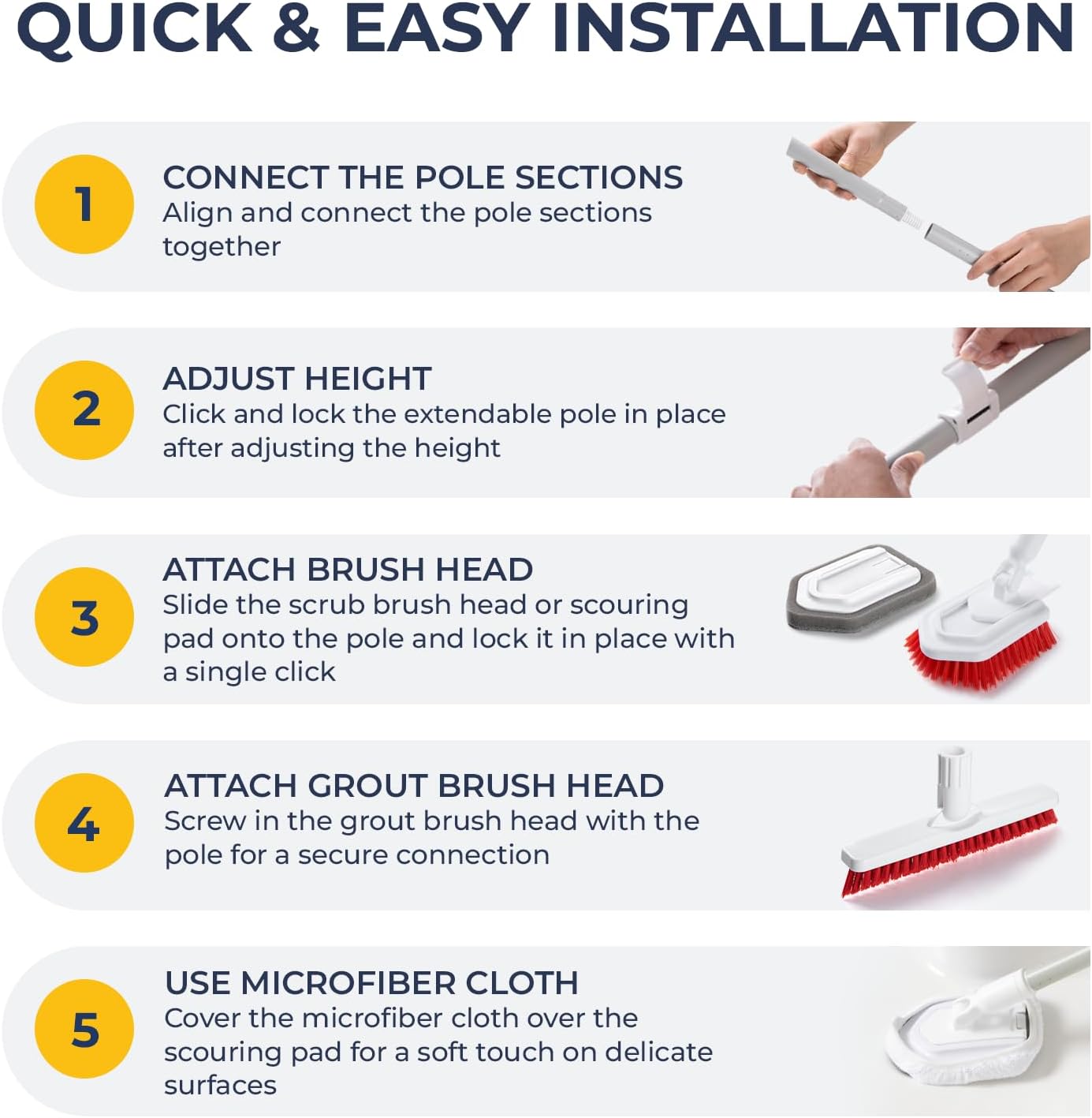 Foxtrot Living Grout Brush with Long Handle and Crevice Cleaning Brush Set | V-shaped, telescopic handle, crevice cleaning included, Grout cleaner for tile floors