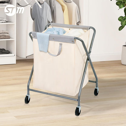 STORAGE MANIAC 160L Collapsible Laundry Hamper with Wheels, Rolling Laundry Basket, Heavy Duty Cloth Sorter with Removable Bag, Folding X Frame Clothes Organizer Cart for Easy to Store, 3 Section