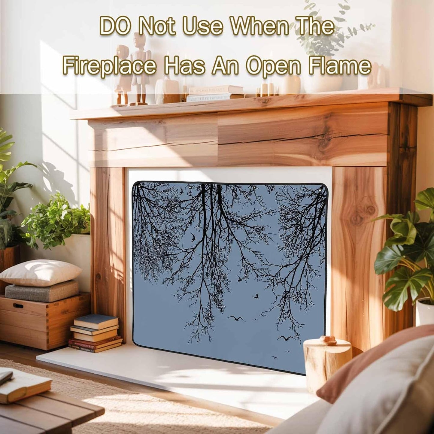 Magnetic Fireplace Cover Tree Branches Bird Fireplace Screen Decorative Brown Black Twigs Deadwood Insulation Fireplace Blocker Save Energy Fireplace Draft Stopper Covers for Living Room 45x34 Inch