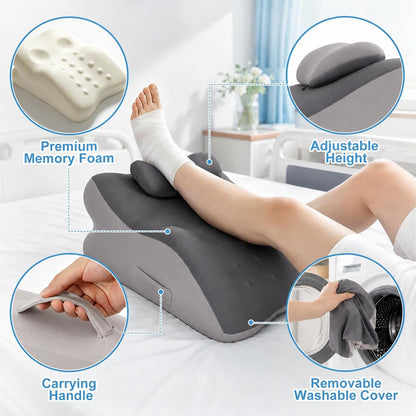 Leg Elevation Pillow, Adjustable Height for After Surgery, Blue | Memory Foam Wedge Pillow for Legs, Recovery/Rest Use, Relieves Swelling Knee Pain, Removable and Washable Cover, Single Leg