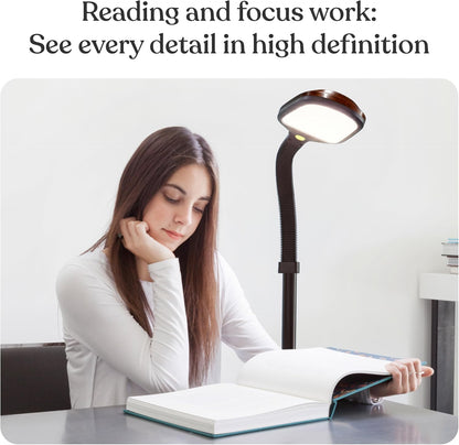 Brightech Litespan - Bright LED Floor Reading Lamp for Over Chair Crafts and Reading, Esthetician Light for Lash Extensions, Gooseneck Adjustable Standing Lamp for Living Room, Bedroom, Office - Black