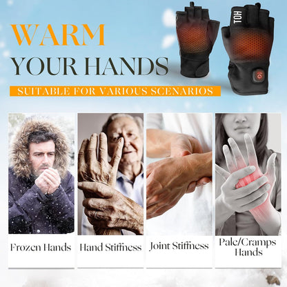 Heated Gloves Fingerless for Women Man with 3.7V 3000mAh Battery Cordless Work Touchscreen Gloves for Winter Cold Weather Rechargeable Electric