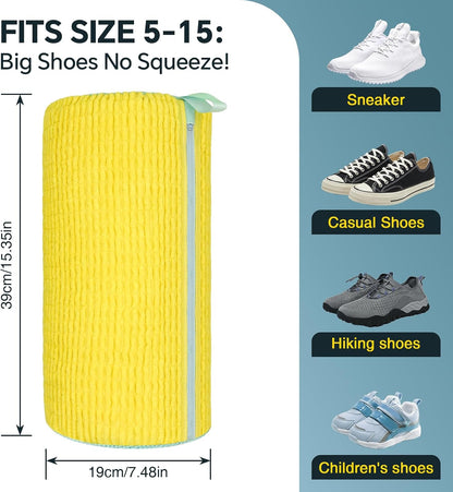 Shoe Washing Machine Bag: 2 Pack Reusable Shoes Cleaning Bags, Light Yellow | Heavy Duty Shoe Laundry Bag for Washer & Dryer, 360° Deep Clean for Sneakers Tennis Shoes, Gifts for Women Men (2pcs)