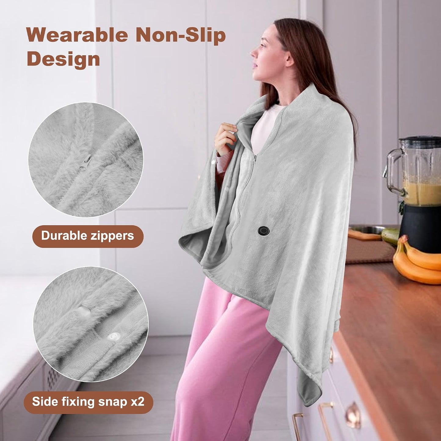 Heated Blanket Battery Operated with Fleece Lining 7.4V 16000mAh Battery 62" x 35" Heated Shawl Wraps for Women Men Cordless USB Outdoor Portable Electric Blanket 6 Heating Zones Khaki